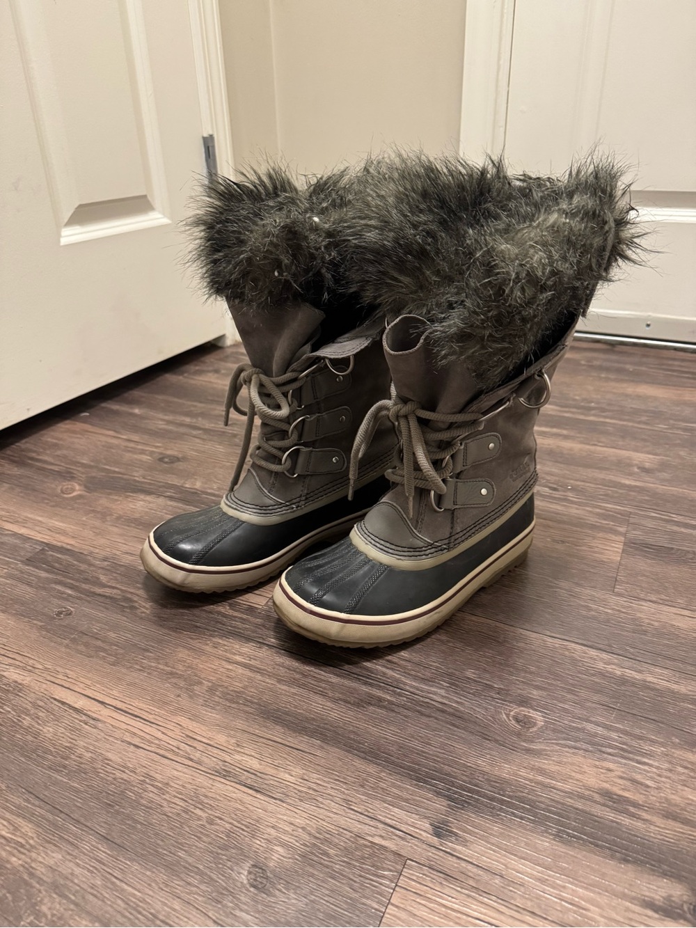 Women's Faux Fur Winter Duck Boots - Gray/Black